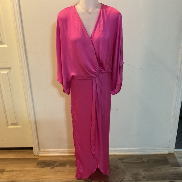 NWT YOUNG FABULOUS & BROKE THE SIREN ASYMMETRIC WRAP DRESS RASPBERRY SIZE S - Picture 4 of 15